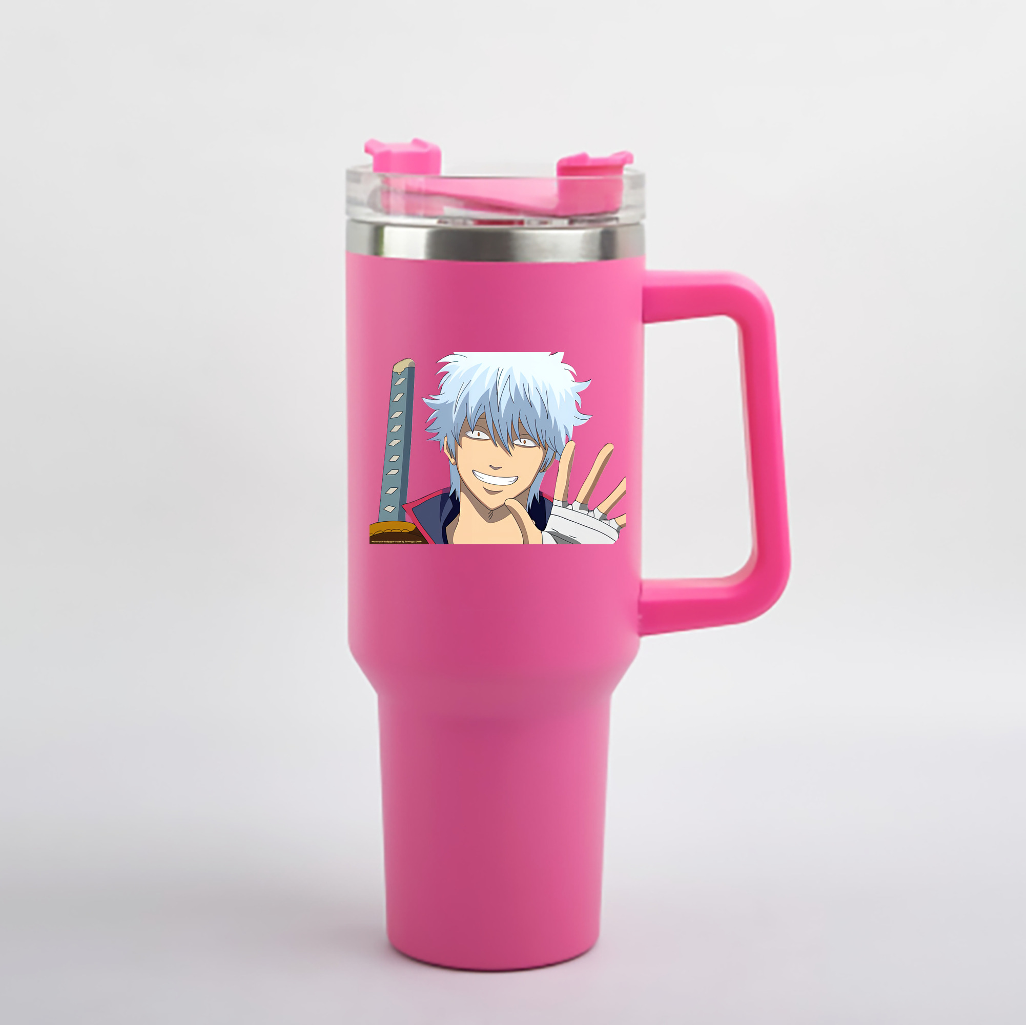 （画像用） ぎんたま 坂田銀時（さかたぎんとき） 神楽 志村新八（しむら しんぱち） GINTAMA Sakata Gintoki Kagura Shimura Shinpachi 1200mL車用タンブラー - クリスタルステッカー（プラスチックストロー付き）